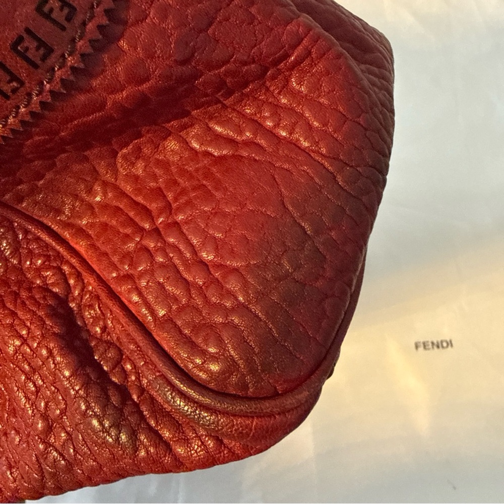 Fendi Red Textured Leather Satchel - Picture 14 of 15
